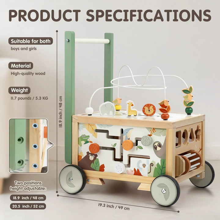 Adjustable Wooden Baby Push Walker for Toddlers 