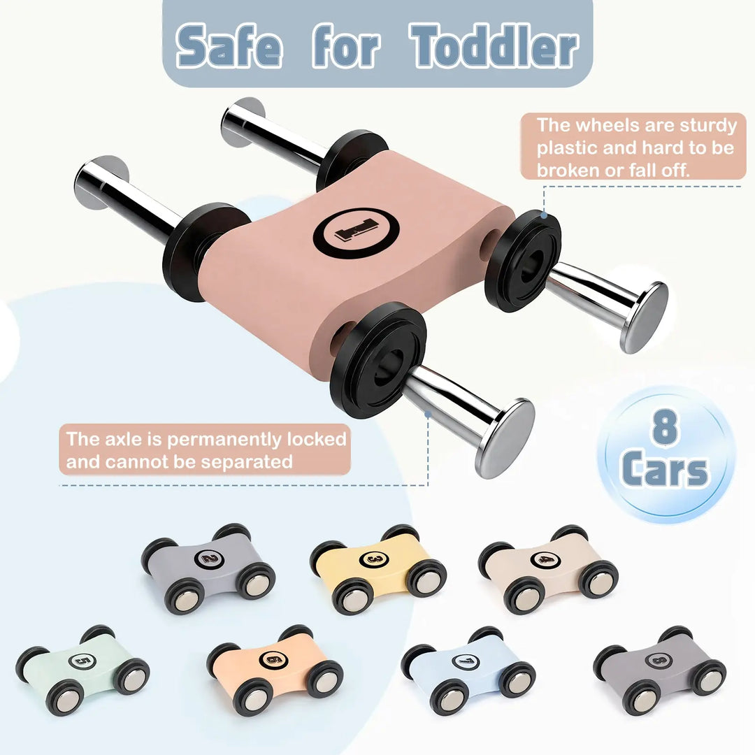 Wooden Car Ramp Racer Toys with 8 Mini Cars & 2 Garages 