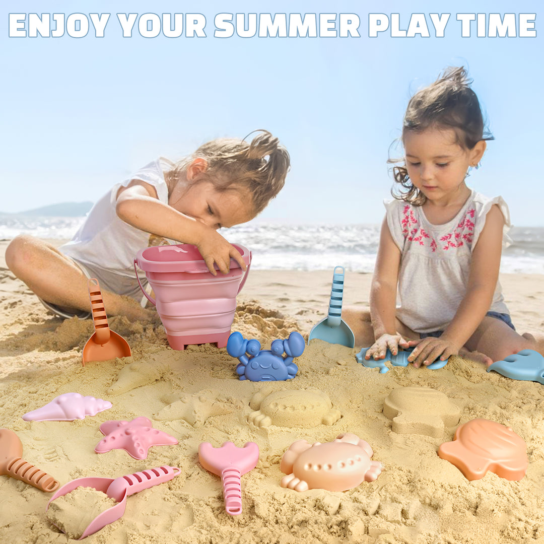Portable Sand Play Kit with Foldable Buckets & Mesh Storage