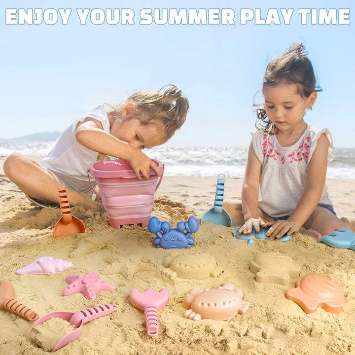 Portable Sand Play Kit with Foldable Buckets & Mesh Storage