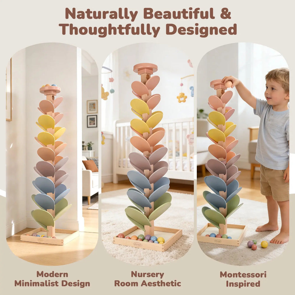 Toddler ball drop music toy with wooden tracks