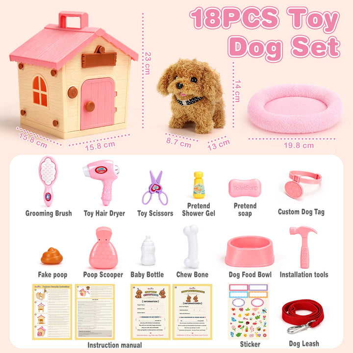 18-Piece Walking Robot Puppy Toy with Dog House &amp; Leash