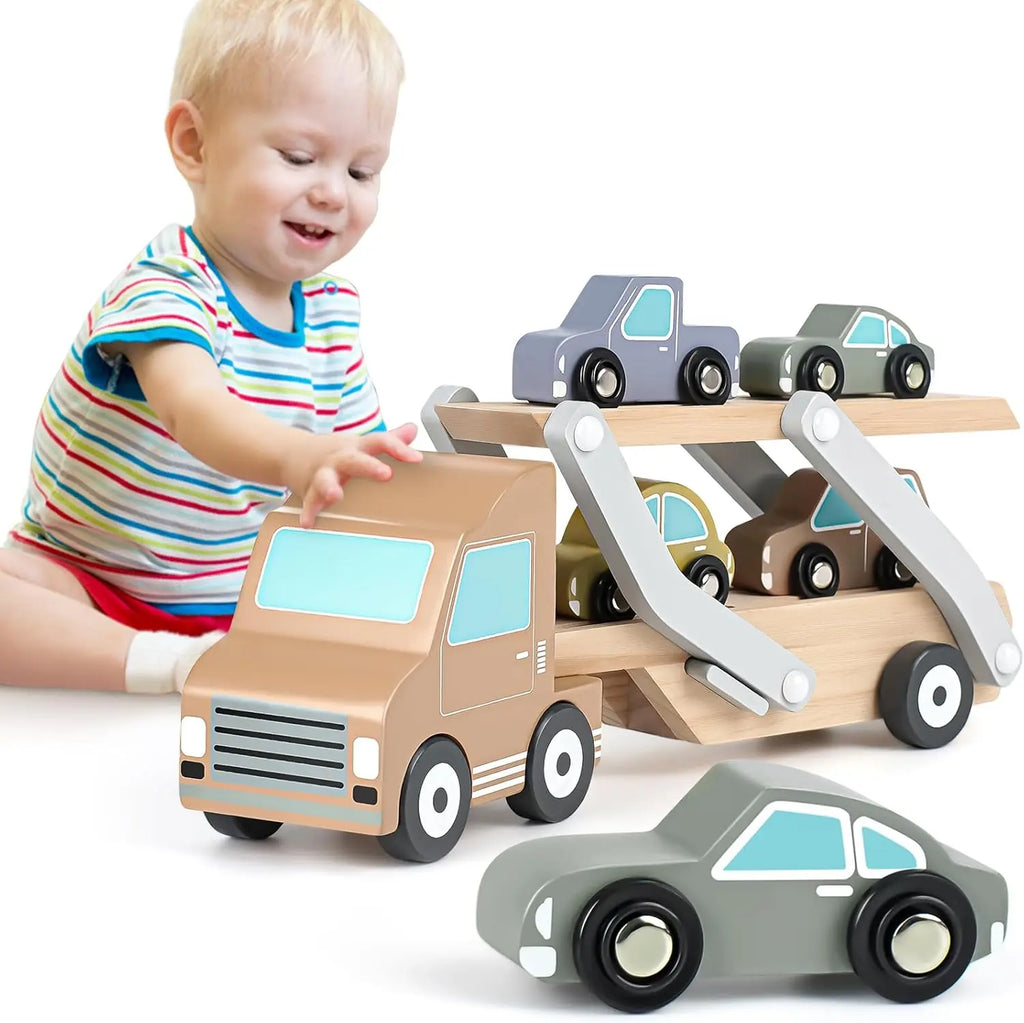 Wooden Car Transporter Toy 4 Cars – Toy Olds