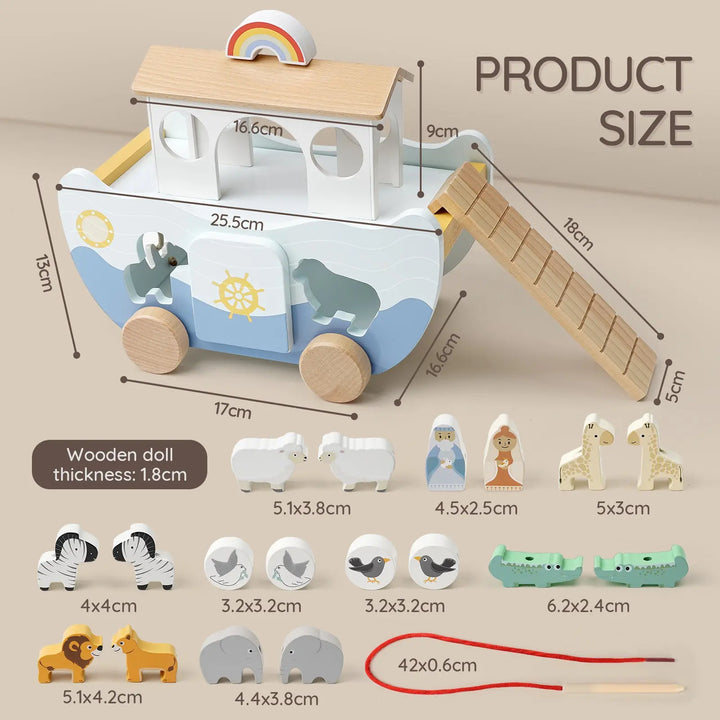 Wooden Noah's Ark Toy for Montessori Learning 