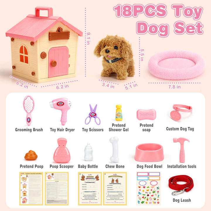 18-Piece Walking Robot Puppy Toy with Dog House &amp; Leash