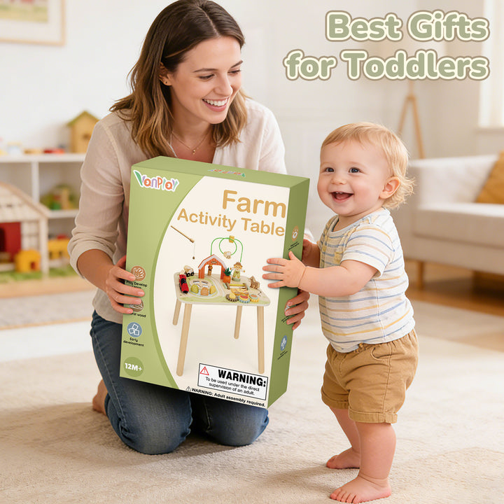 10-in-1 Farm Activity Table for Toddlers – Montessori Wooden Sensory Toy