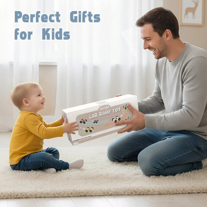 Wooden Car Ramp Racer Toys with 8 Mini Cars & 2 Garages 