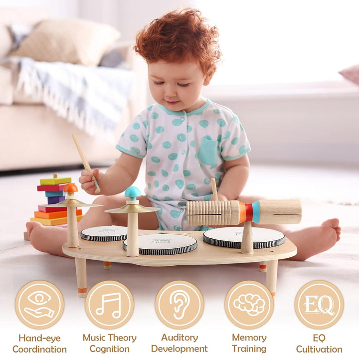 Kids 8-in-1 Wooden Drum & Musical Toy Set – Montessori Music Learning for Toddlers