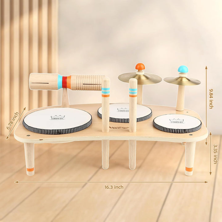 Kids 8-in-1 Wooden Drum & Musical Toy Set – Montessori Music Learning for Toddlers