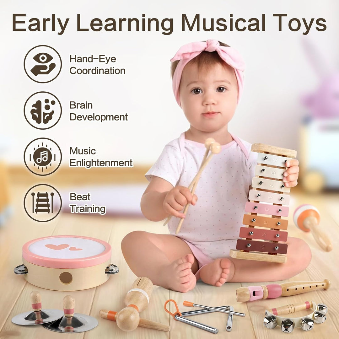 Wooden Musical Toy for Toddlers – Montessori Drum & Xylophone for Preschool Learning