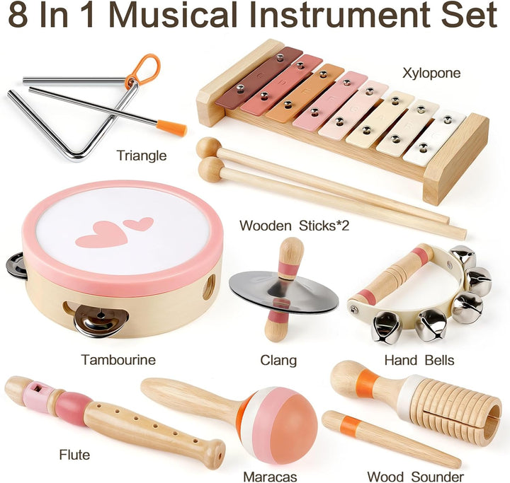 Wooden Musical Toy for Toddlers – Montessori Drum & Xylophone for Preschool Learning