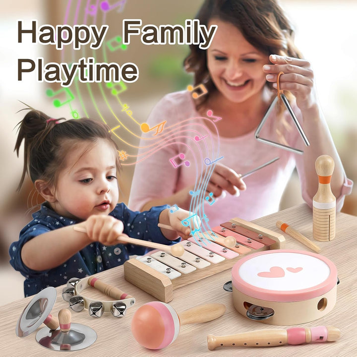 Wooden Musical Toy for Toddlers – Montessori Drum & Xylophone for Preschool Learning