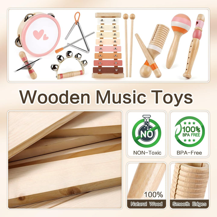Wooden Musical Toy for Toddlers – Montessori Drum & Xylophone for Preschool Learning