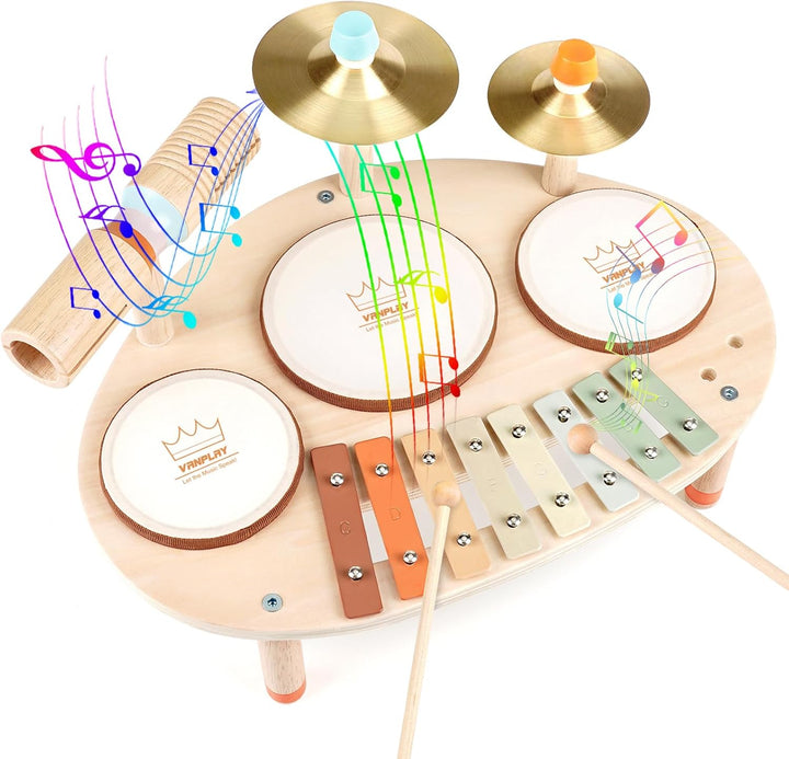 Wooden 9-in-1 Montessori Drum & Xylophone Set for Toddlers