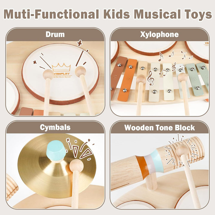 Wooden 9-in-1 Montessori Drum & Xylophone Set for Toddlers