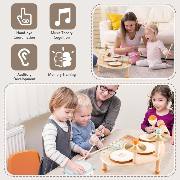 Wooden 9-in-1 Montessori Drum & Xylophone Set for Toddlers