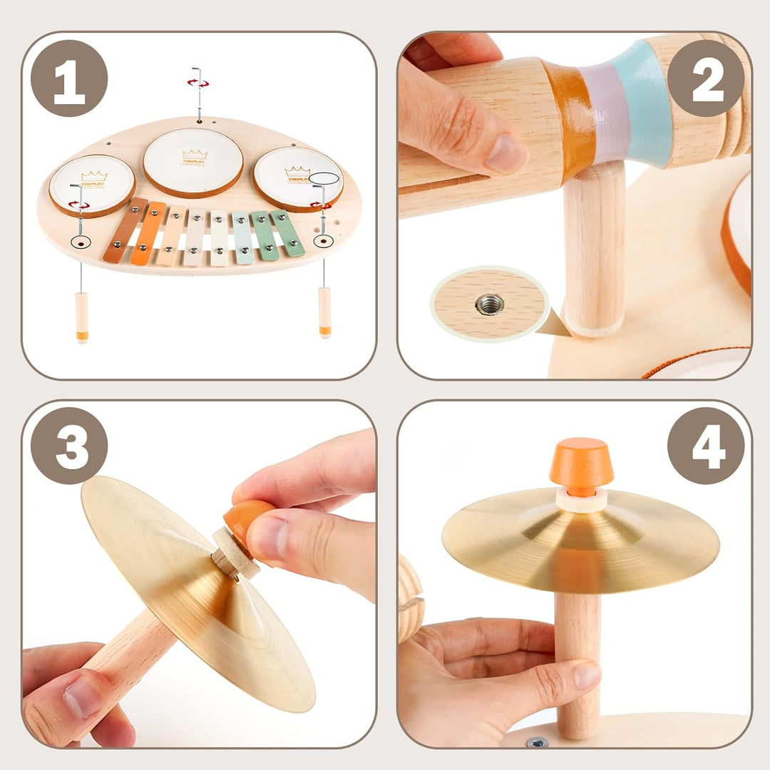 Wooden 9-in-1 Montessori Drum & Xylophone Set for Toddlers