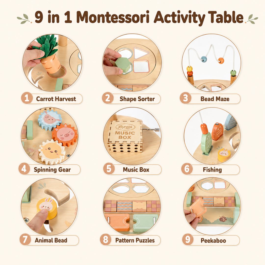 9-in-1 Wooden Activity Table Montessori Toys for Toddlers