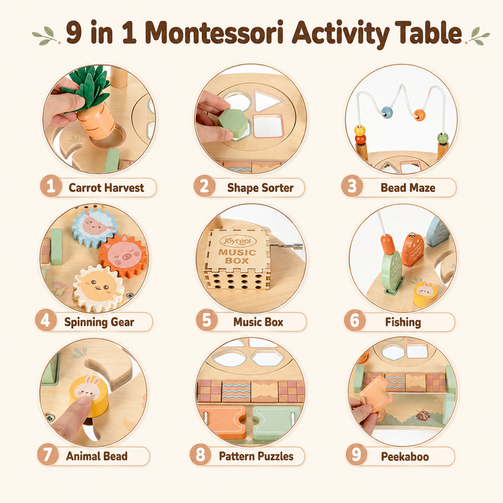 9-in-1 Wooden Activity Table Montessori Toys for Toddlers