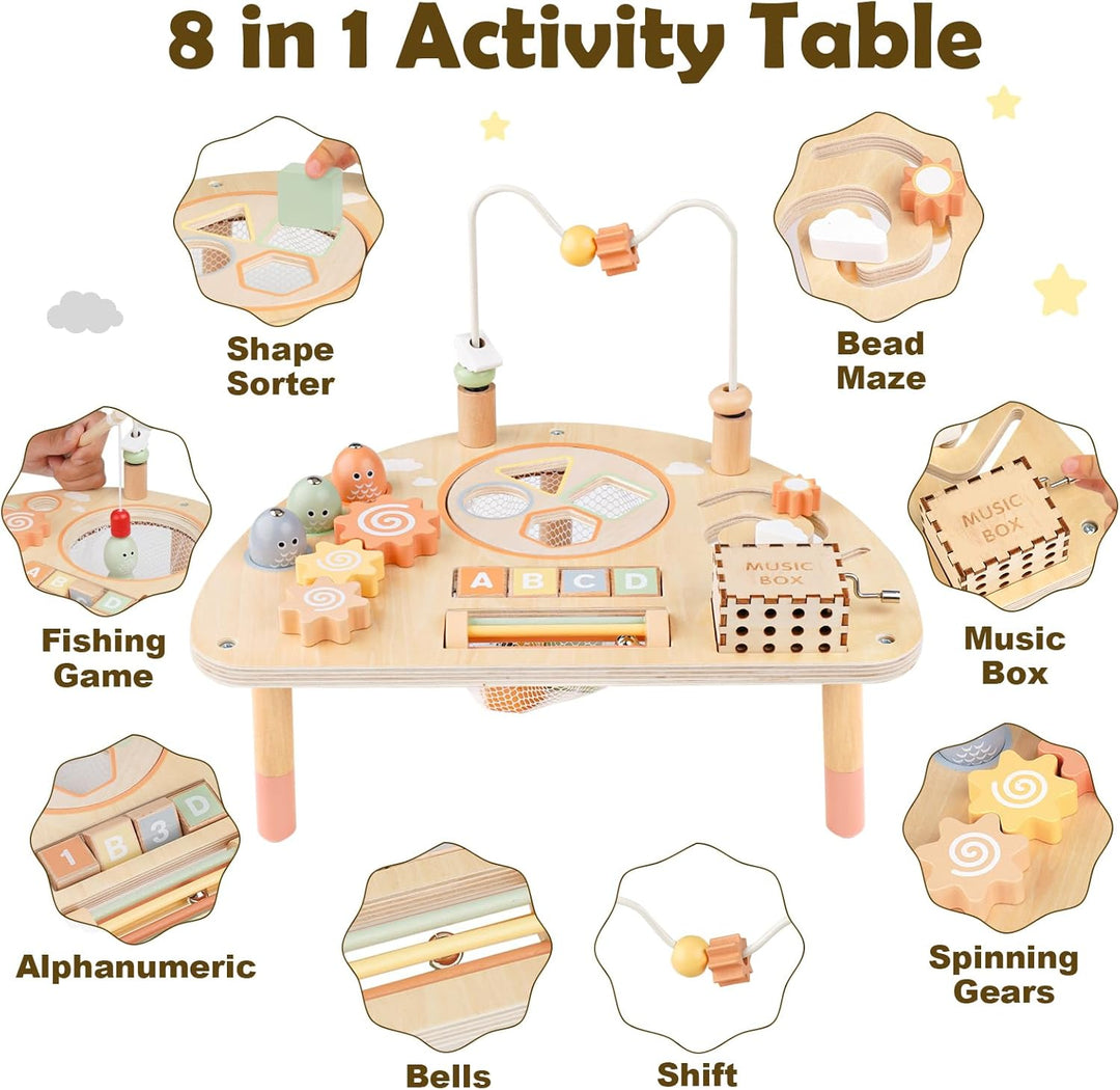 Montessori 8-in-1 Wooden Activity Table for Toddlers 1-3