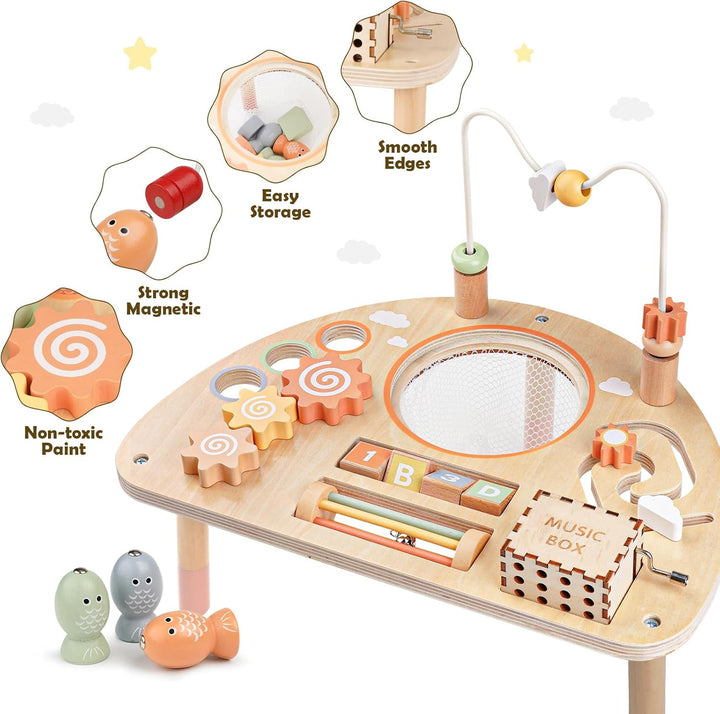 Montessori 8-in-1 Wooden Activity Table for Toddlers 1-3