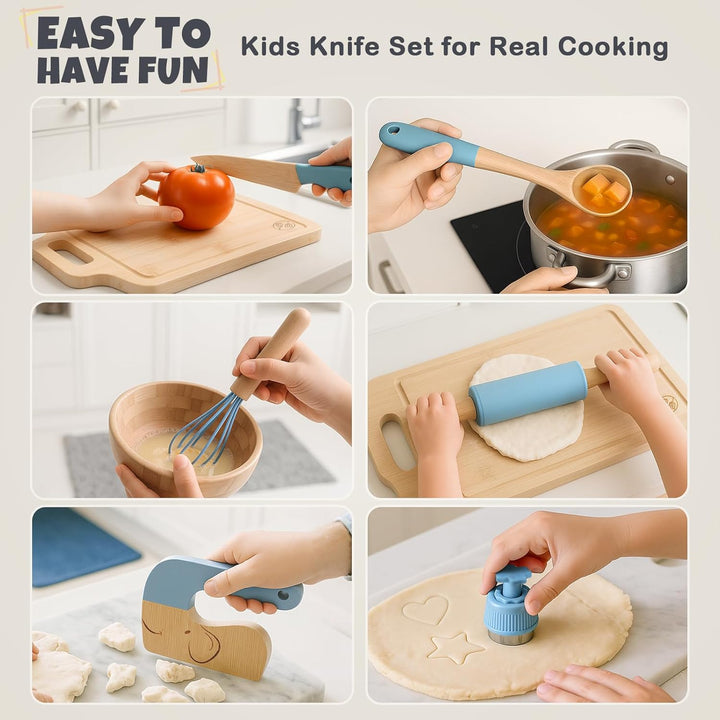 29-Piece Wooden Kids Cooking Set – Toddler Montessori Kitchen Toys with Utensils & Apron