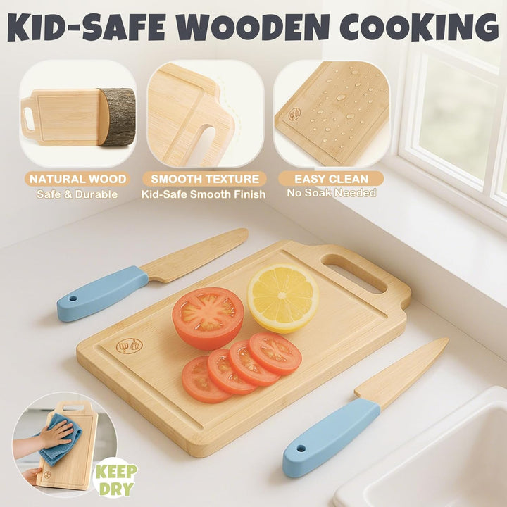 29-Piece Wooden Kids Cooking Set – Toddler Montessori Kitchen Toys with Utensils & Apron