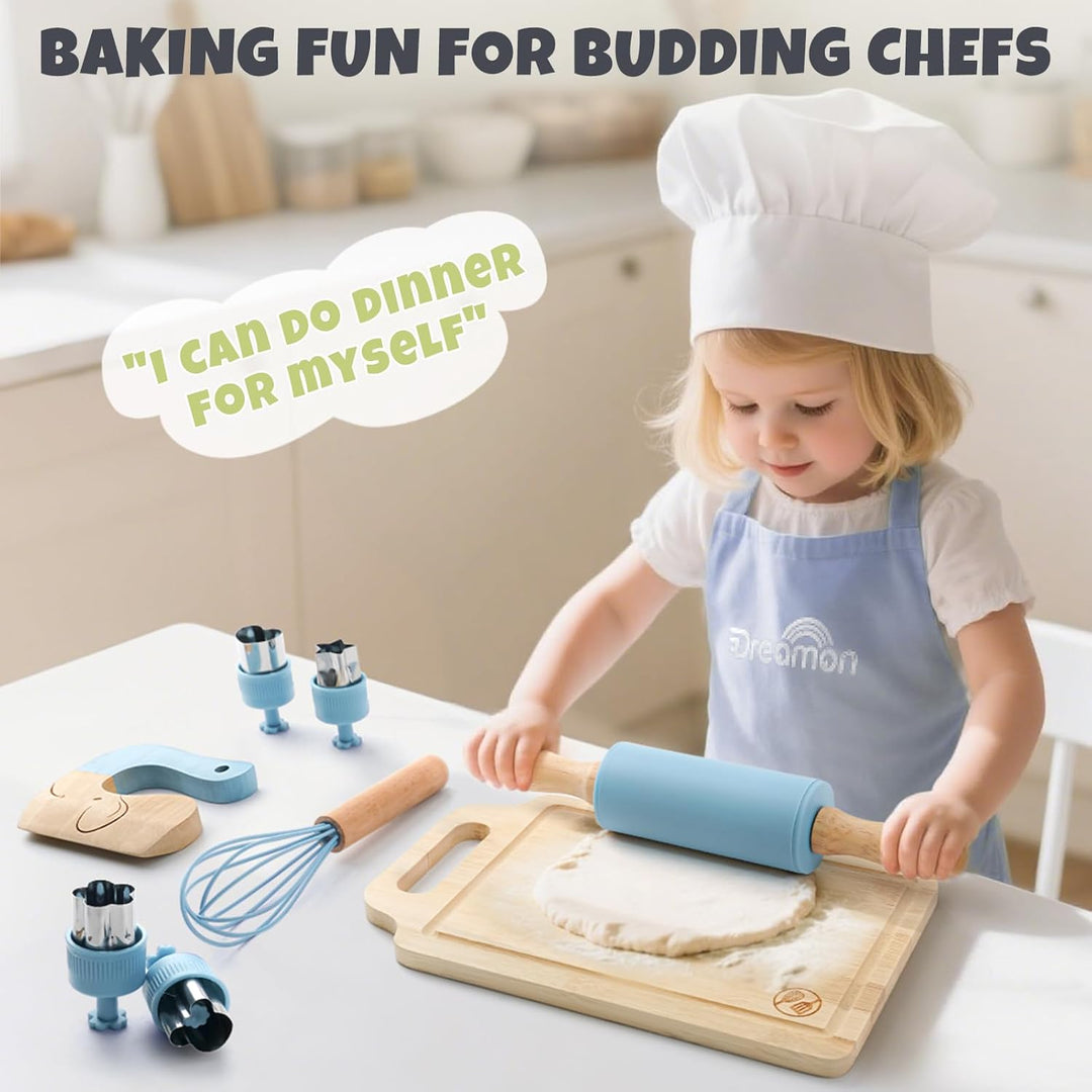 29-Piece Wooden Kids Cooking Set – Toddler Montessori Kitchen Toys with Utensils & Apron