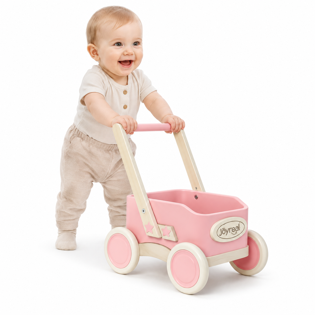 2-in-1 Wooden Baby Walker Wagon for Toddlers