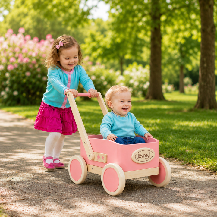 2-in-1 Wooden Baby Walker Wagon for Toddlers