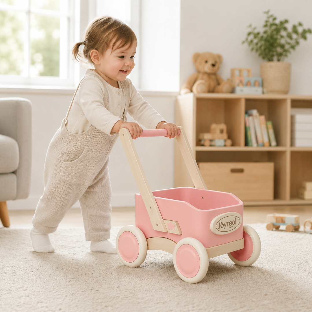 2-in-1 Wooden Baby Walker Wagon for Toddlers