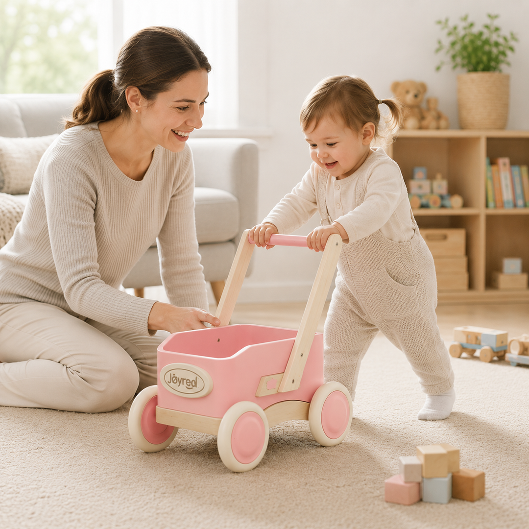 2-in-1 Wooden Baby Walker Wagon for Toddlers
