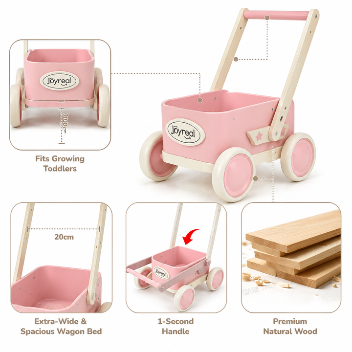 2-in-1 Wooden Baby Walker Wagon for Toddlers