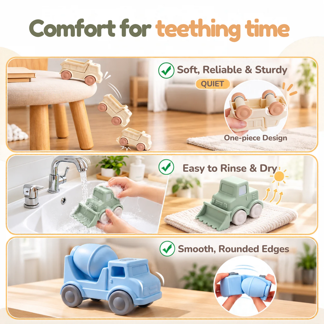 Giocattoli per la dentizione Little Wheels in silicone a forma di auto