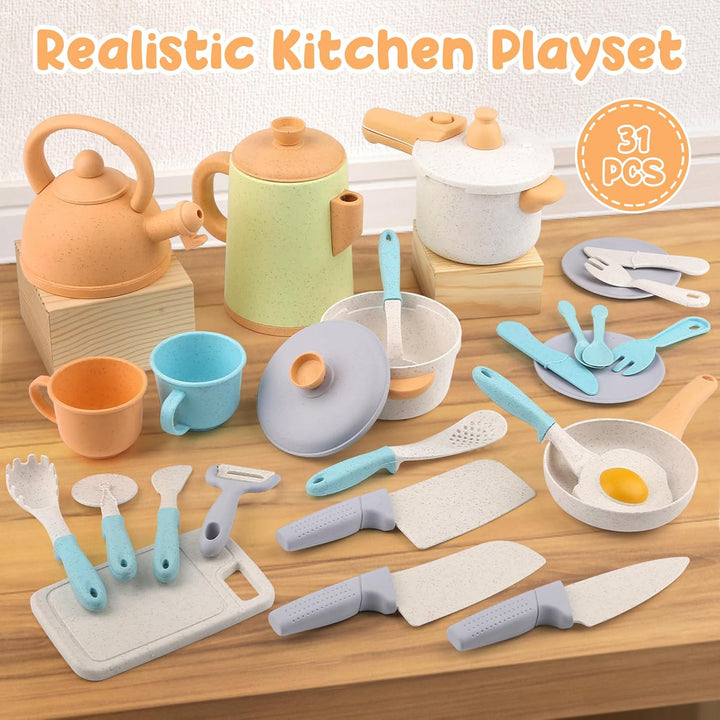 Kids Play Kitchen Set – Pretend Cooking Toys with Pots, Pans & Utensils for Toddlers