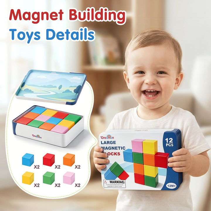 Large Magnetic Blocks with Metal Box for Toddlers 1–3