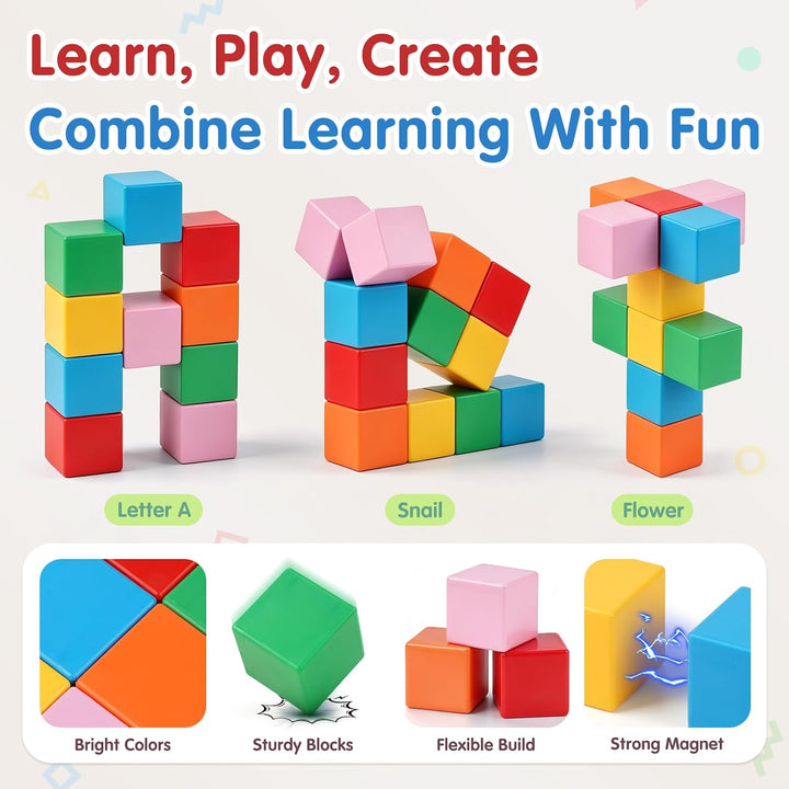 Large Magnetic Blocks with Metal Box for Toddlers 1–3