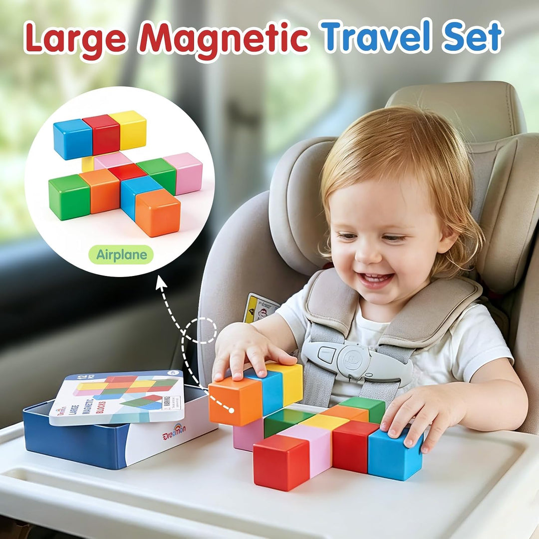 Large Magnetic Blocks with Metal Box for Toddlers 1–3