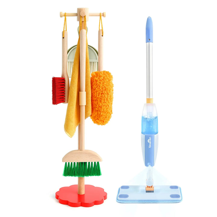 Wooden Toddler Cleaning Set with Real Spray Mop Ages 3–6 