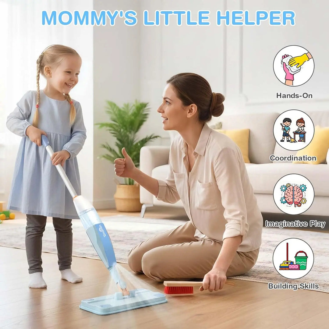Wooden Toddler Cleaning Set with Real Spray Mop Ages 3–6 