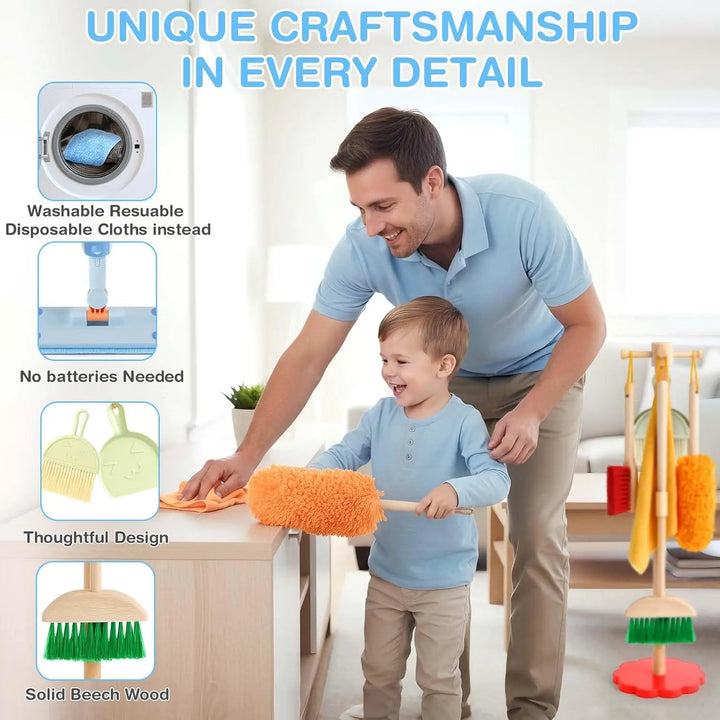 Wooden Toddler Cleaning Set with Real Spray Mop Ages 3–6 