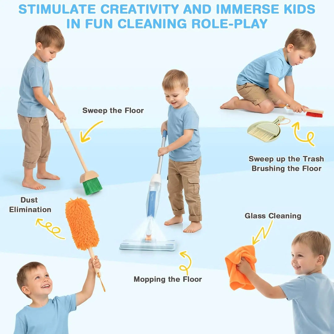 Wooden Toddler Cleaning Set with Real Spray Mop Ages 3–6 