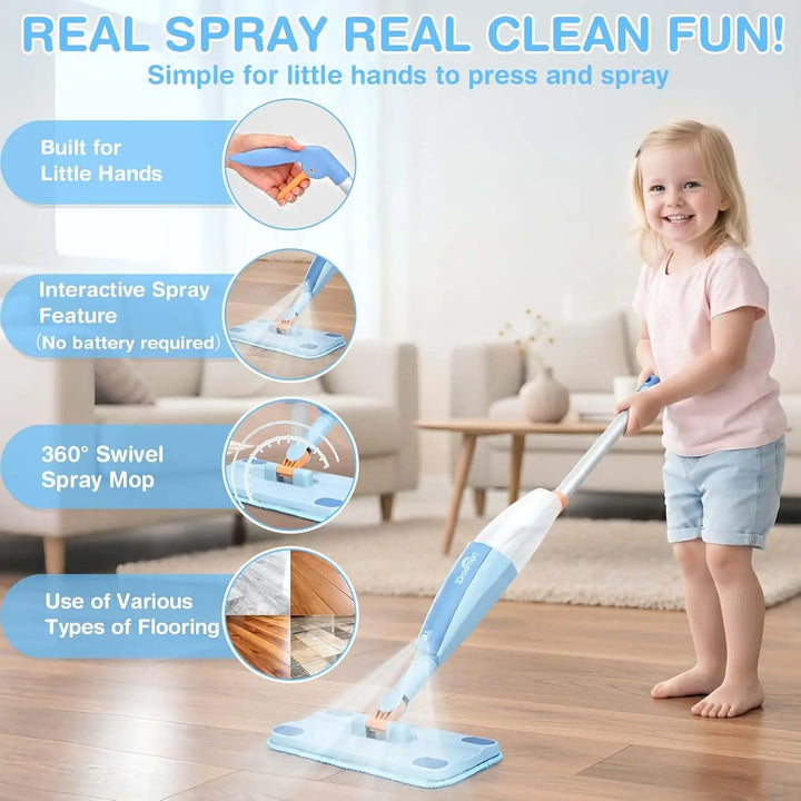 Wooden Toddler Cleaning Set with Real Spray Mop Ages 3–6 