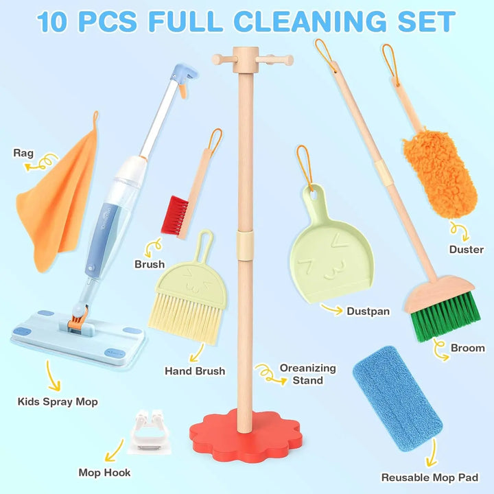 Wooden Toddler Cleaning Set with Real Spray Mop Ages 3–6 