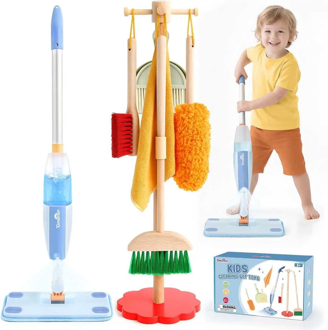 Wooden Toddler Cleaning Set with Real Spray Mop Ages 3–6 