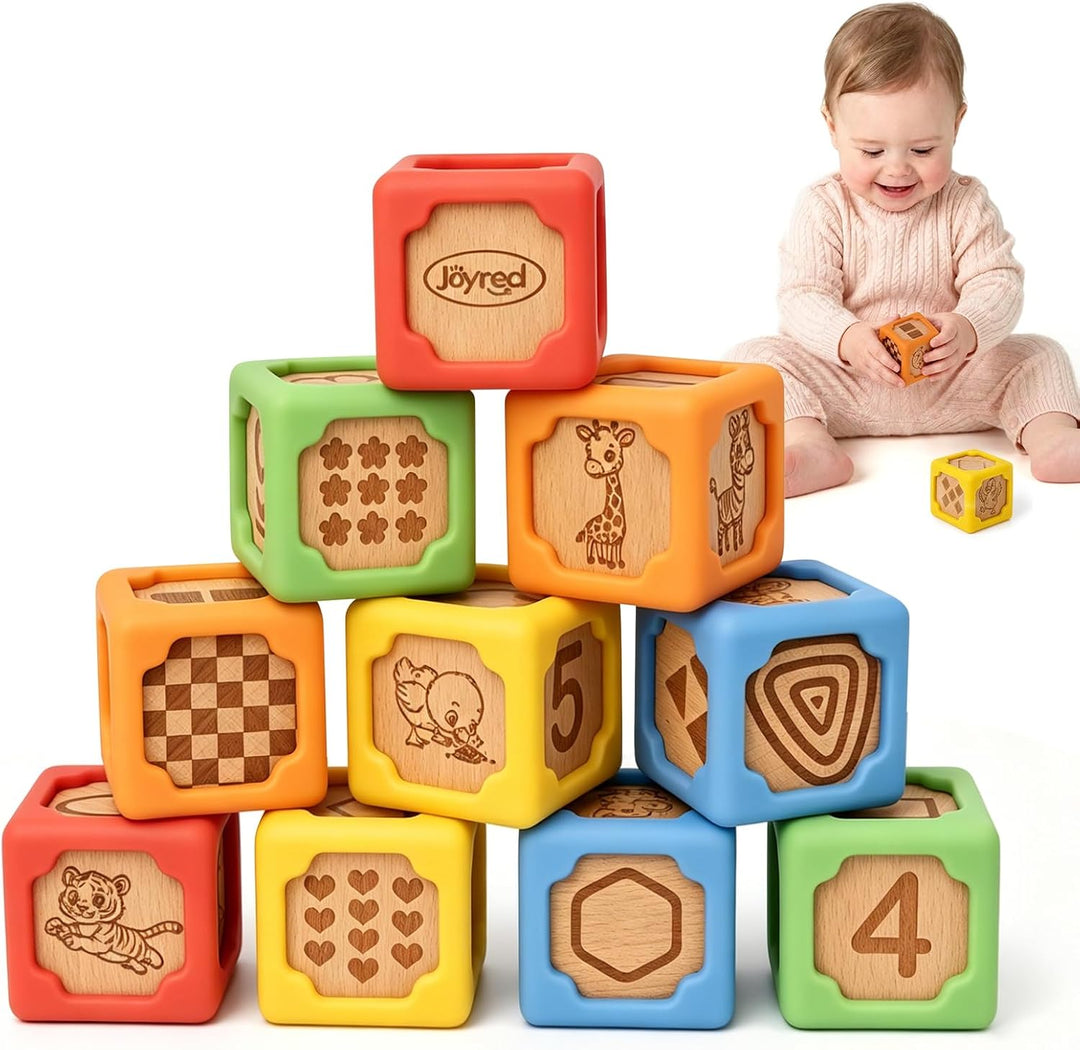 Silicone &amp; Wood Baby Blocks for Babies 6M+