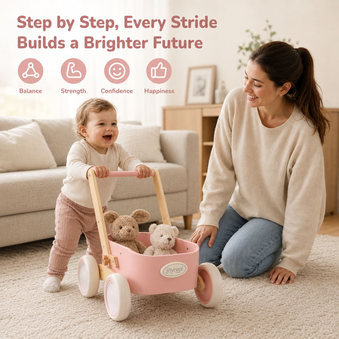 2-in-1 Wooden Baby Walker Wagon for Toddlers