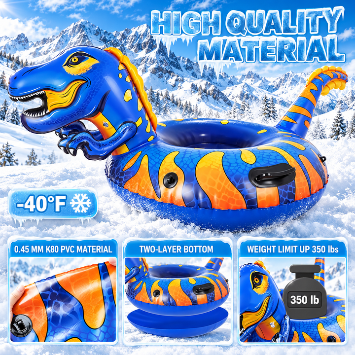 Dinosaur Inflatable Snow Tube With Handles, 61-Inch Sled
