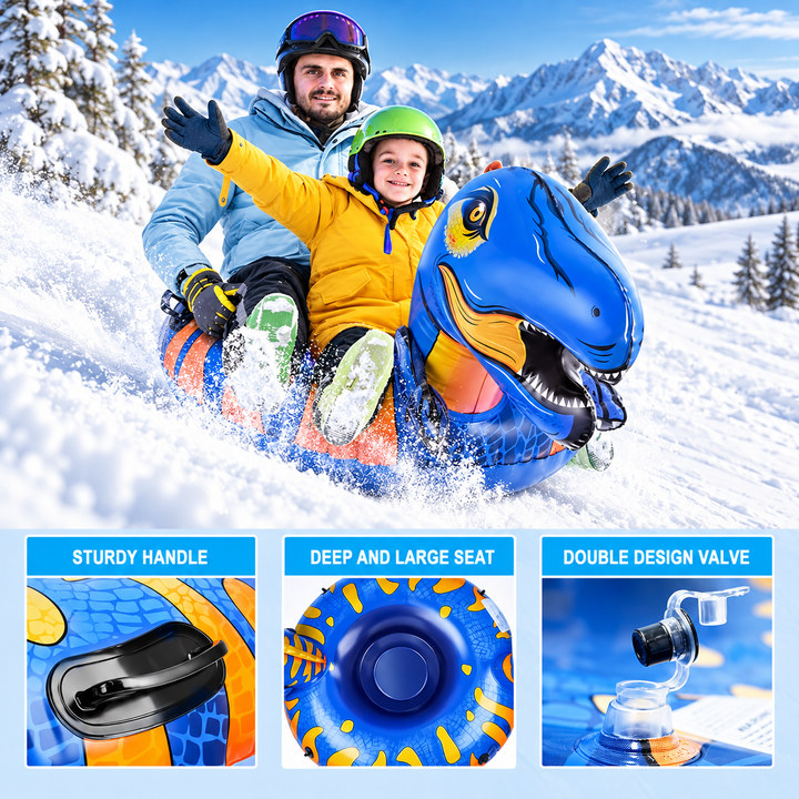 Dinosaur Inflatable Snow Tube With Handles, 61-Inch Sled