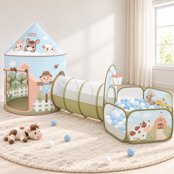 Kids Foldable Play Tent with Tunnel, Pop-Up Tent &amp; Ball Pit